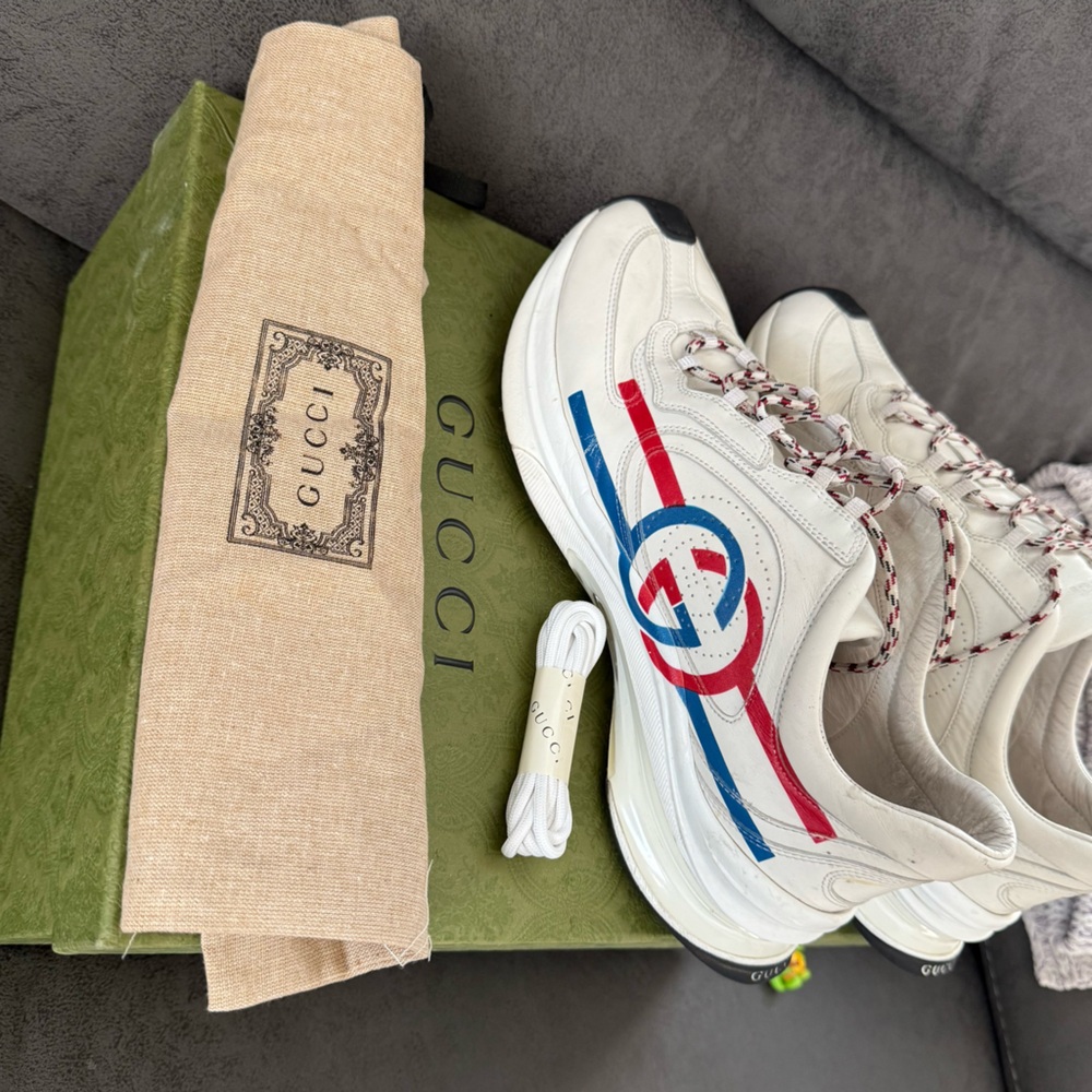Gucci Cream Sneakers with Red and Blue Accents